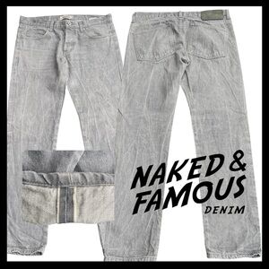 Naked & Famous Grey Selvedge Super Guy Slim Tapered Leg Jeans (36x34)
